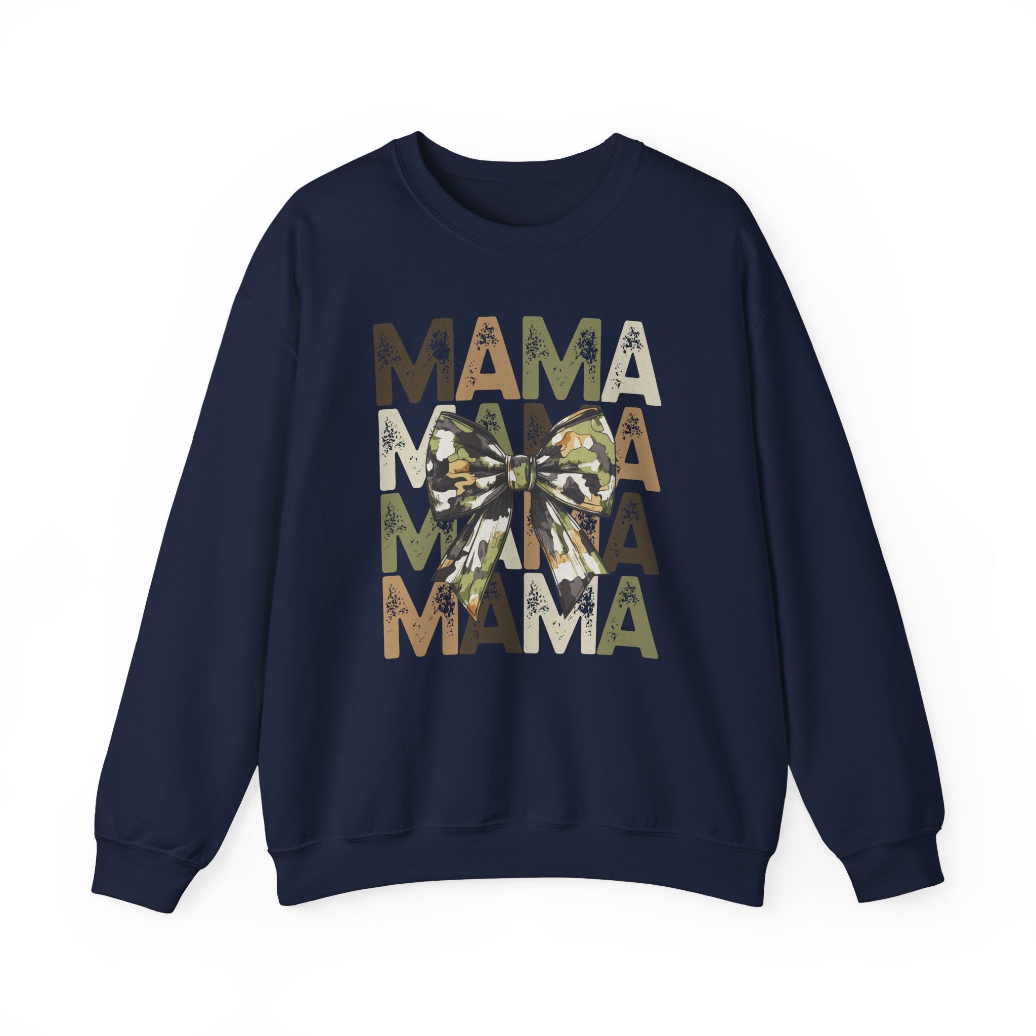 Mama Camo Bow Sweatshirt — Layered MAMA Graphic for Military & Outdoors Moms