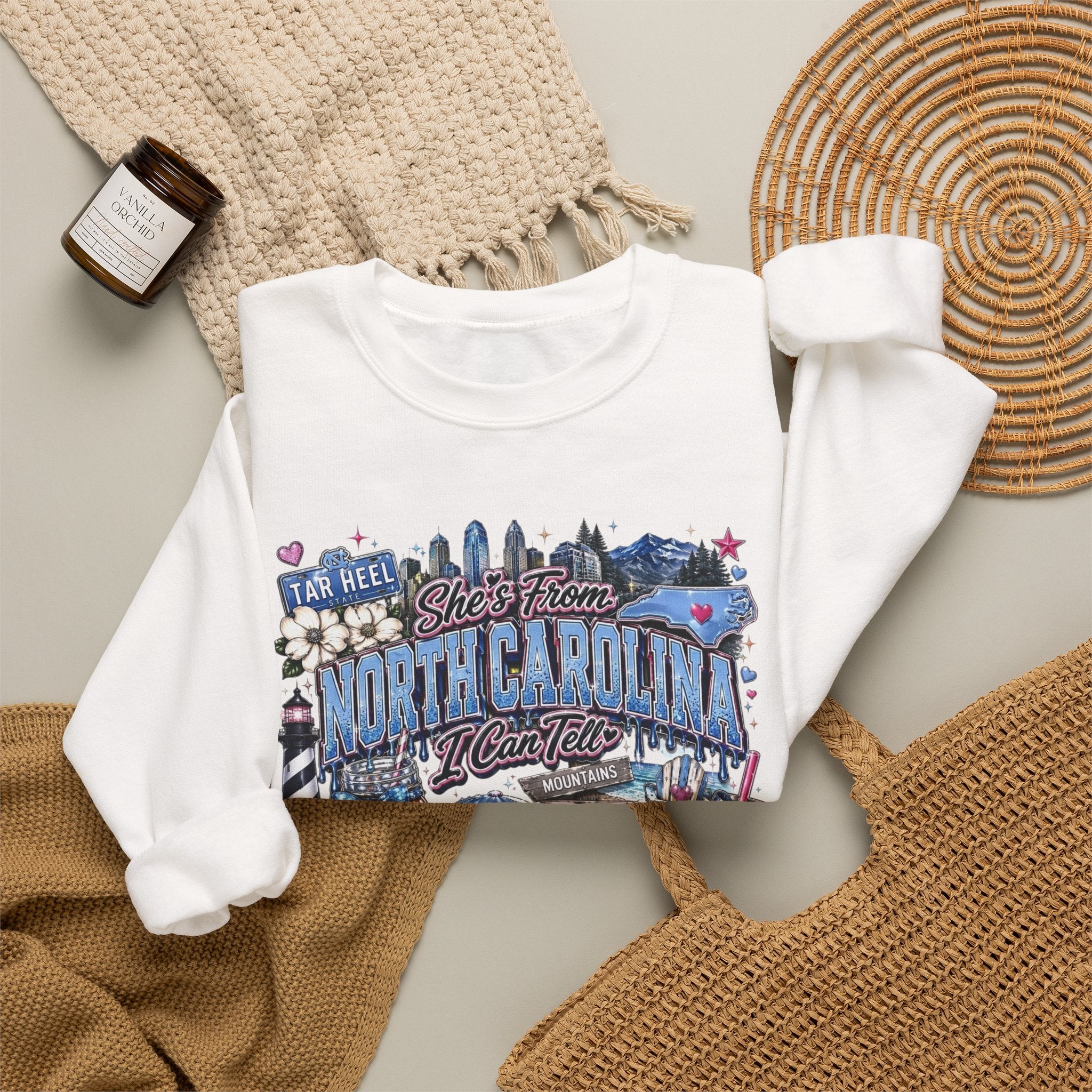 North Carolina Vintage Crewneck Sweatshirt — Shore Town Illustrated Design