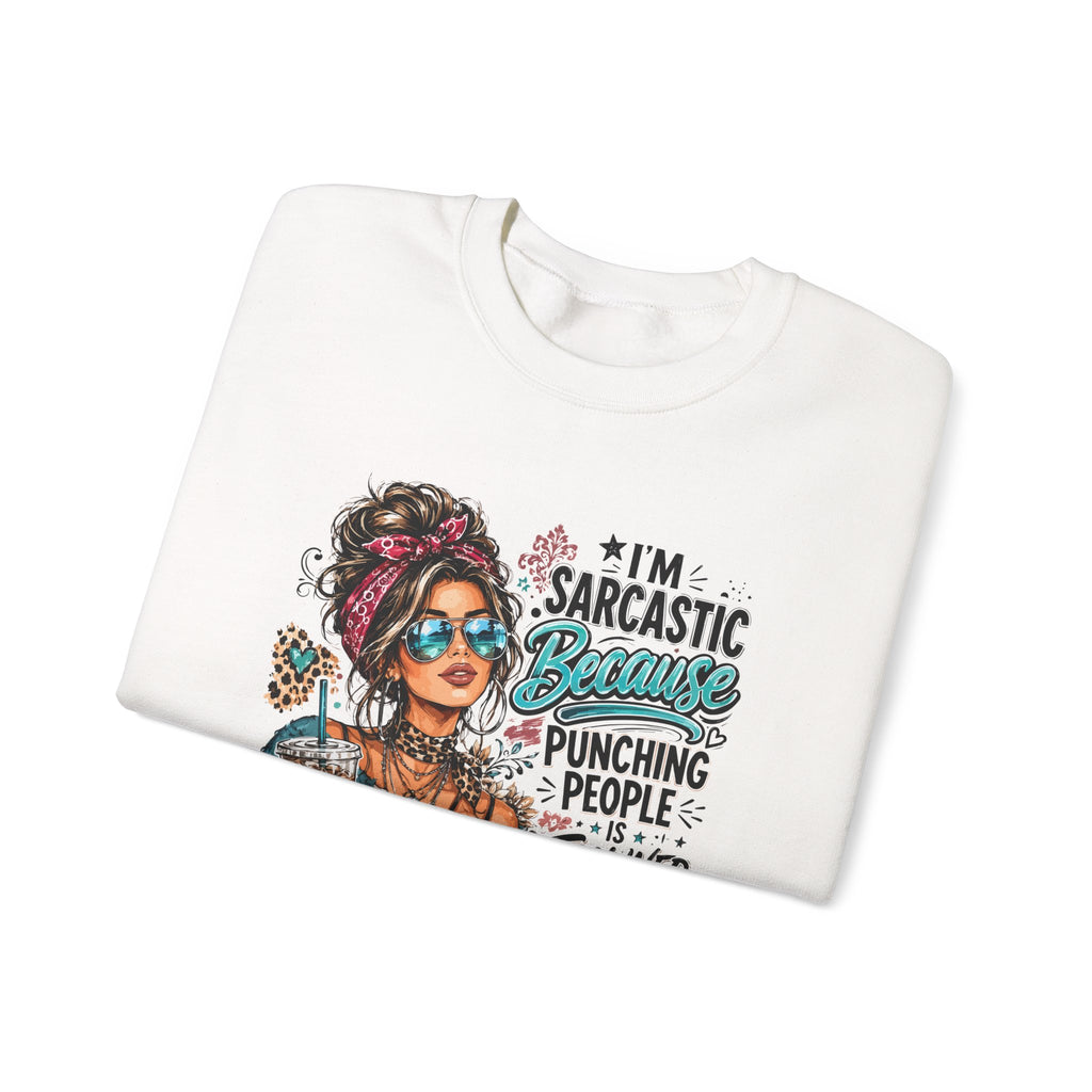 Sarcastic Grandma Crewneck Sweatshirt — "I'm Sarcastic Because Punching People Is Frowned Upon"
