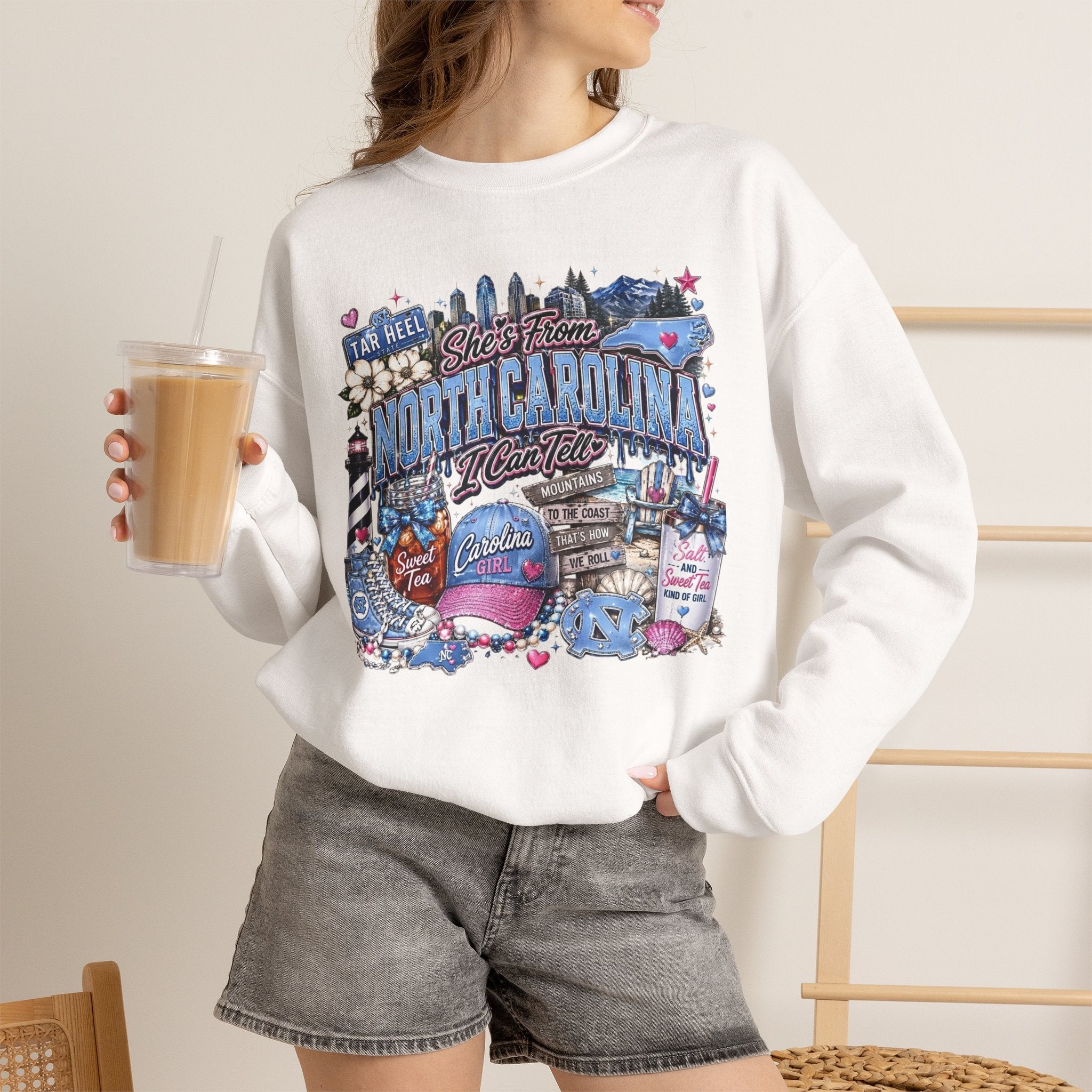 North Carolina Vintage Crewneck Sweatshirt — Shore Town Illustrated Design