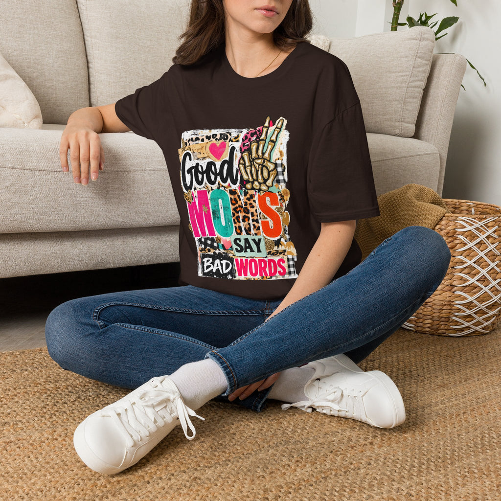 Good Moms Say Bad Words T-Shirt — Funny Retro Peace Sign Graphic Tee for Playful Moms