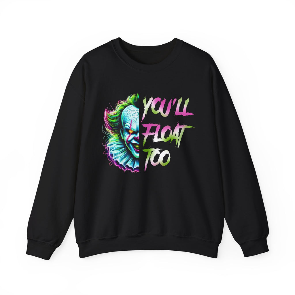 Creepy Neon Clown Sweatshirt – "You'll Float Too" Horror Crewneck