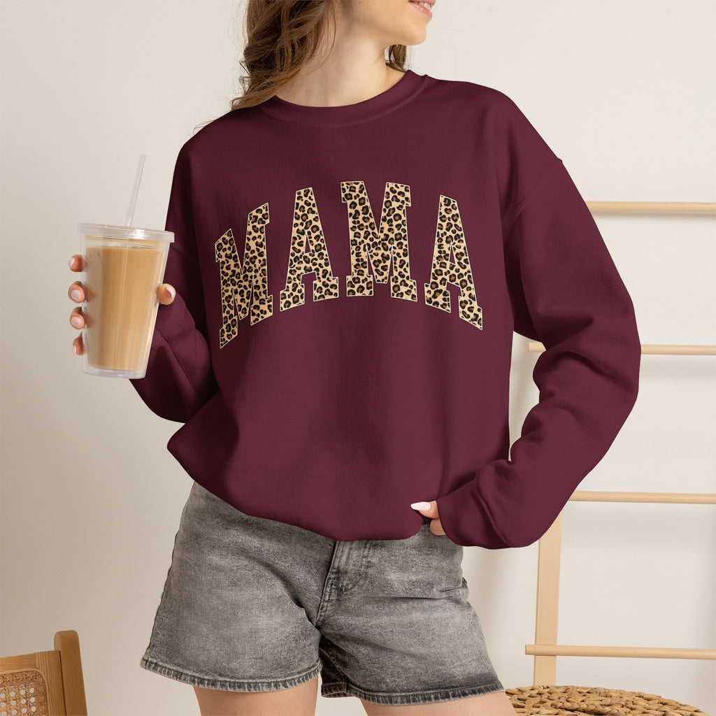 Mama Leopard Print Sweatshirt — Cozy Crewneck for Moms, Mother's Day Gift