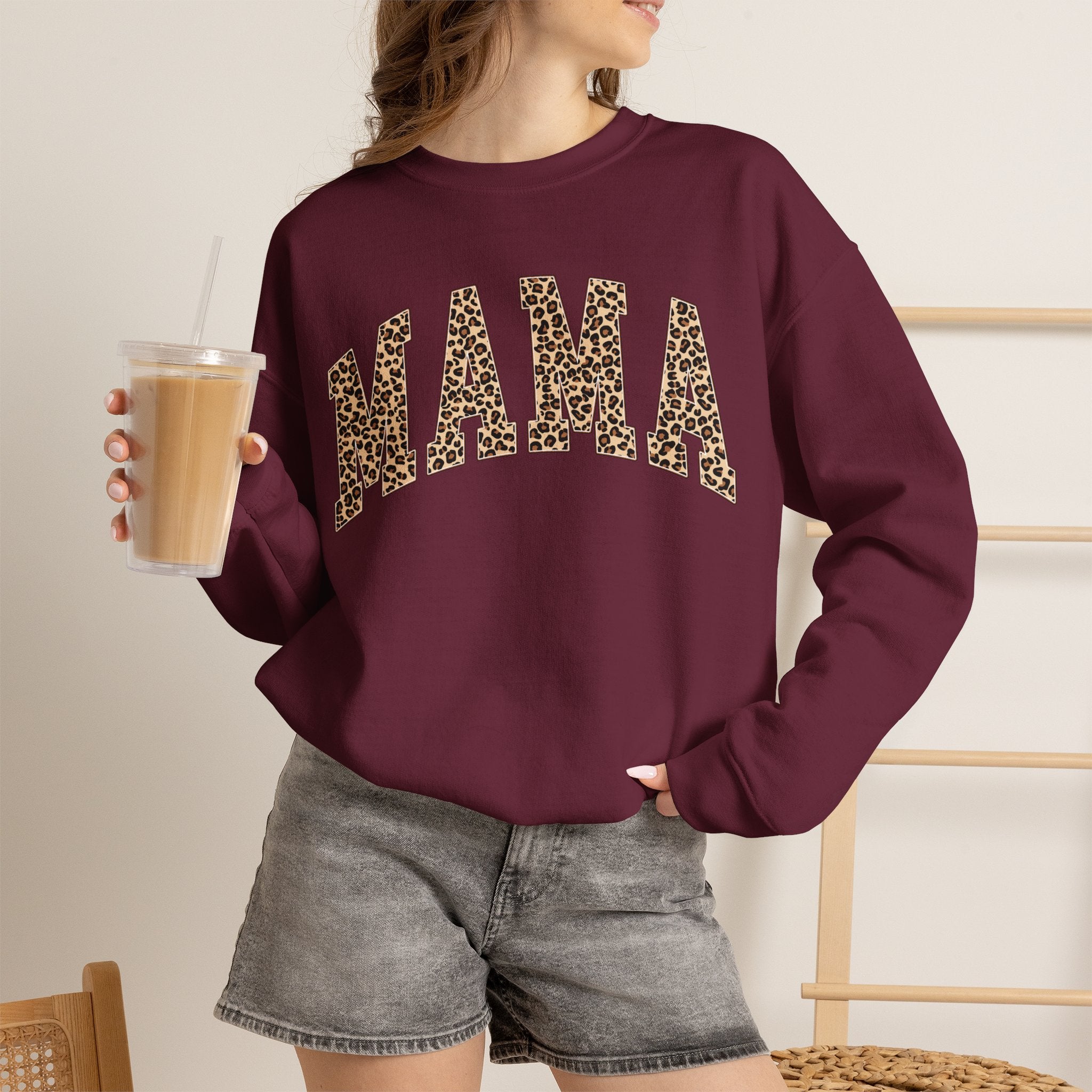Mama Leopard Print Sweatshirt — Cozy Crewneck for Moms, Mother's Day Gift