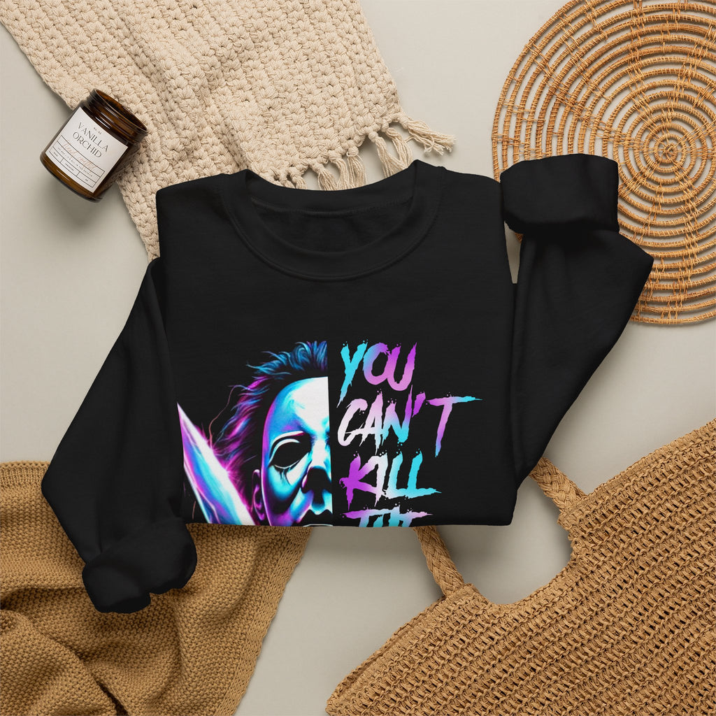 Horror Crewneck Sweatshirt — Neon - "You Can’t Kill the Boogeyman" Design