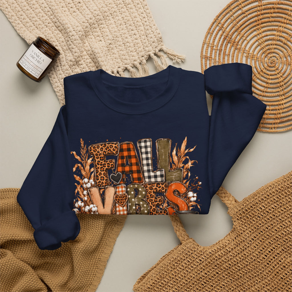 Fall Vibes Sweatshirt – Cozy Autumn Pumpkin & Plaid Crewneck