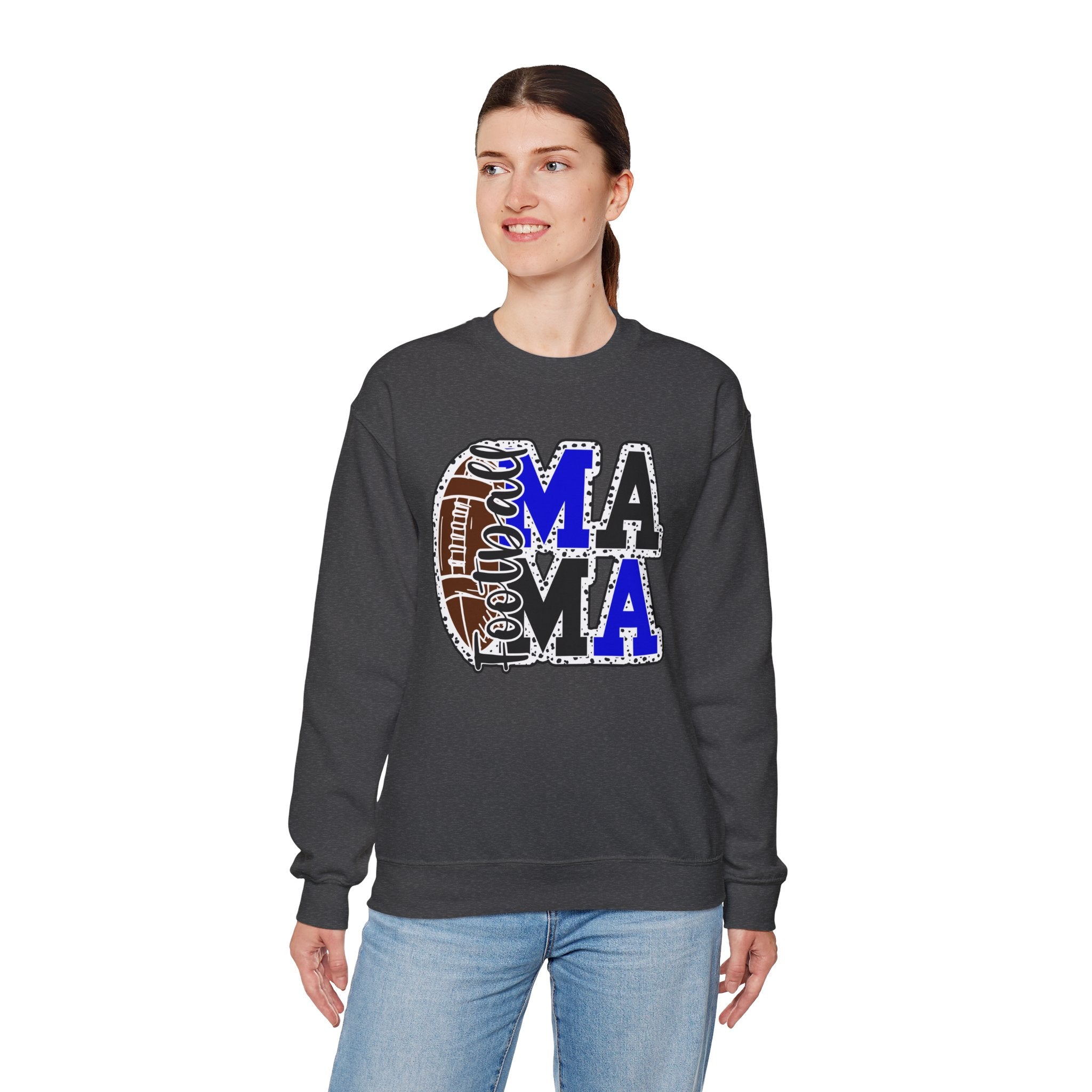 Mama Football Sweatshirt — Vintage Patch-Style "Mama" Design (Blue & Black)