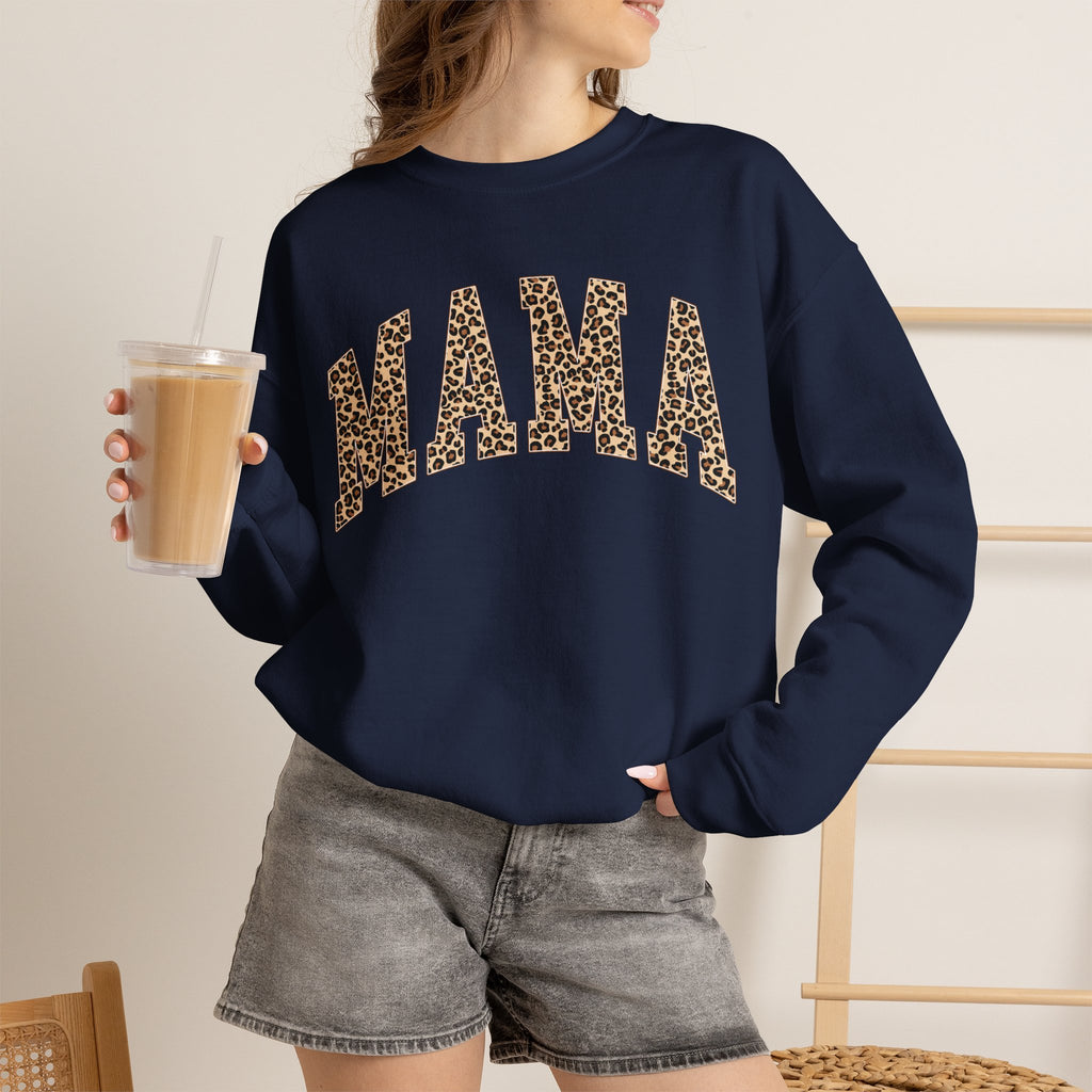 Mama Leopard Print Sweatshirt — Cozy Crewneck for Moms, Mother's Day Gift