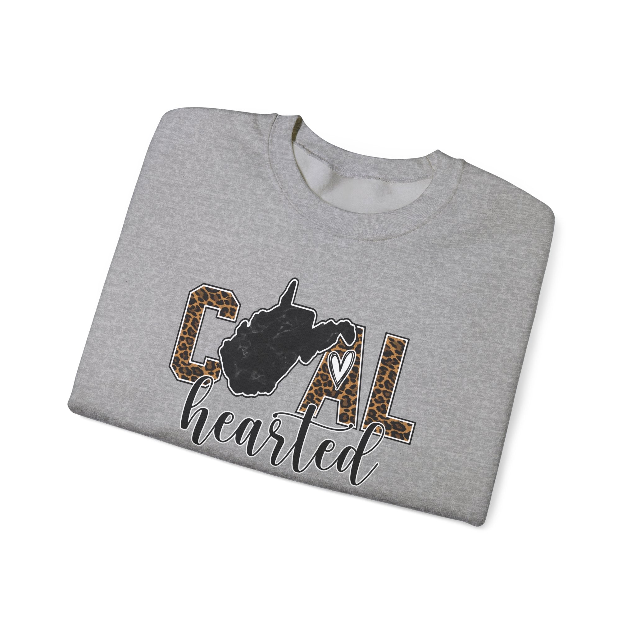 West Virginia Hearted Crewneck Sweatshirt — 'Coal Hearted' Leopard Accent