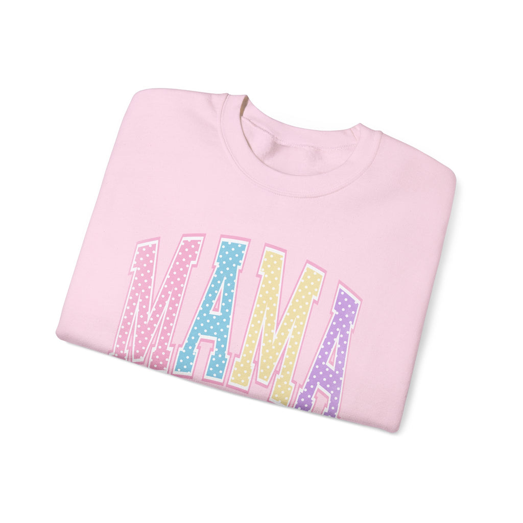 Mama Patchwork Crewneck Sweatshirt — Pastel Quilted Lettering for New & Expecting Moms