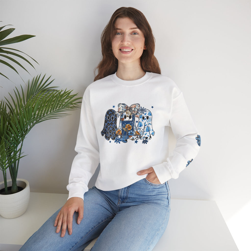 Crewneck Sweatshirt - Blue Floral Bell Design