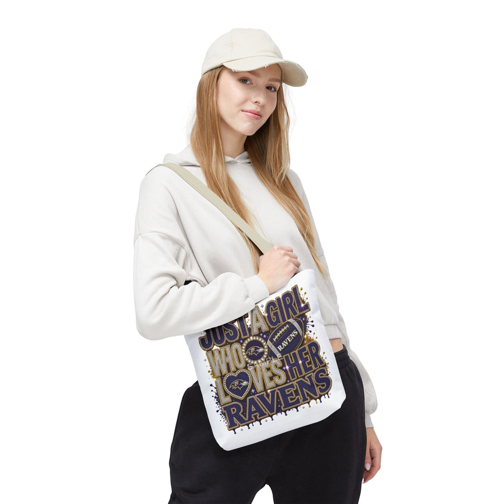 Ravens Fan Tote Bag — "Just a Girl Who Loves Her Ravens" Graphic Tote