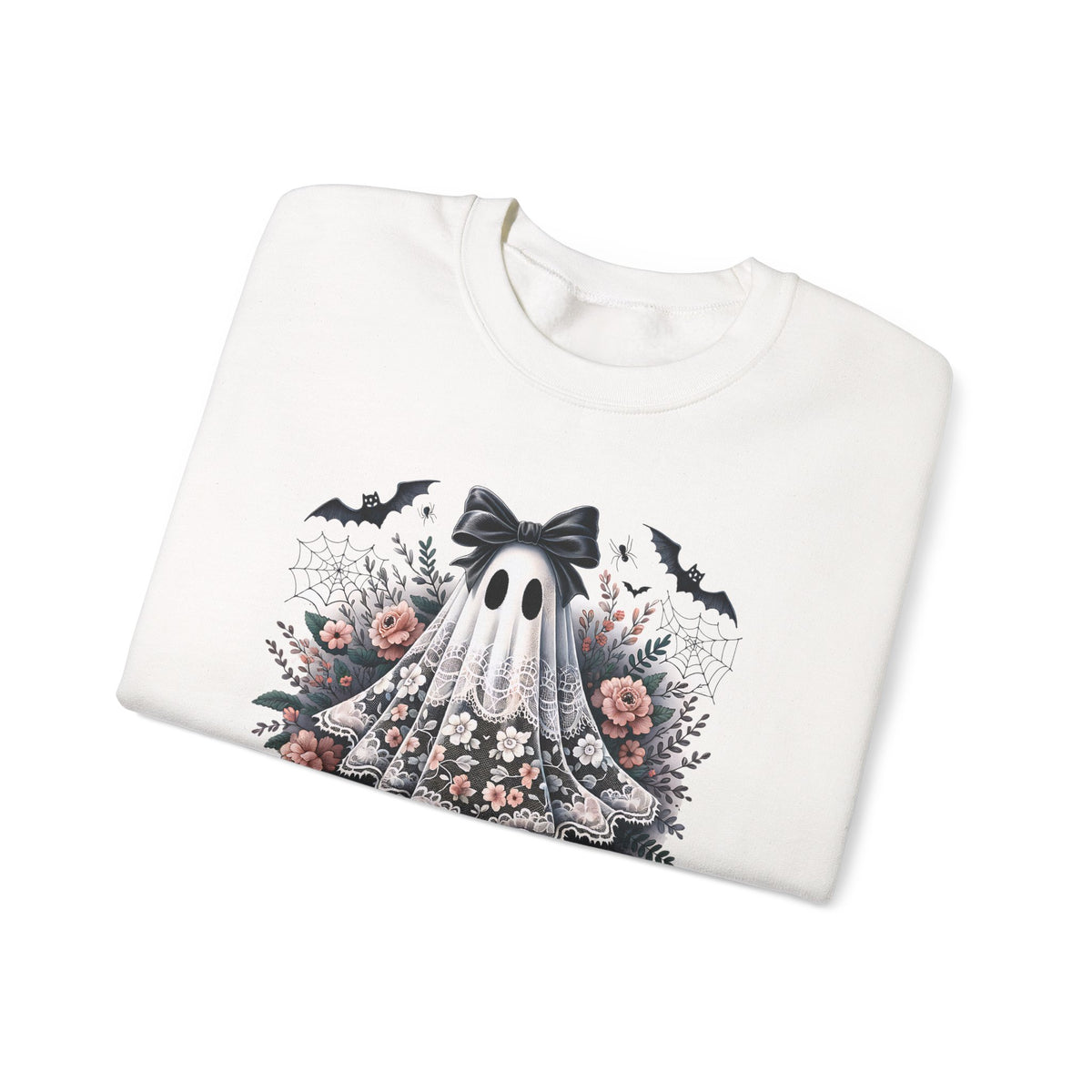 Ghost in Bloom Crewneck Sweatshirt — Floral Halloween Ghost Graphic