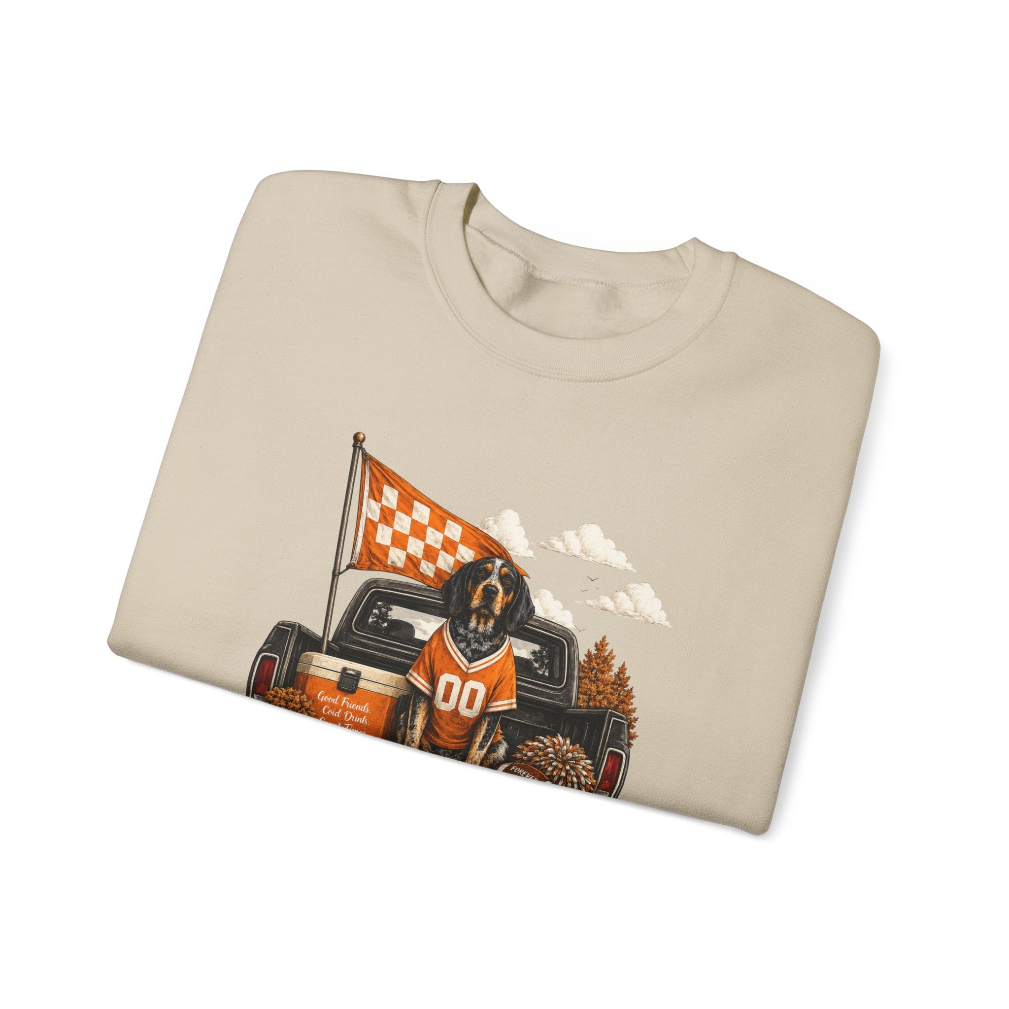 Fall Tailgate Crewneck Sweatshirt — Truck, Dog & Pumpkin Patch Design