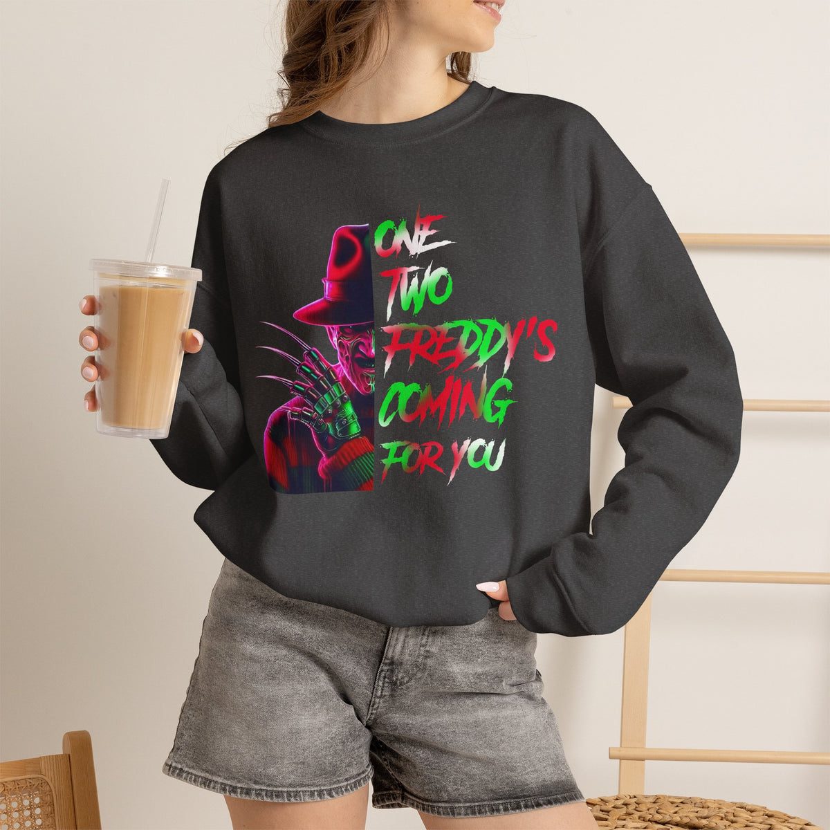 "One, Two, Freddy's Coming for You" Horror Crewneck