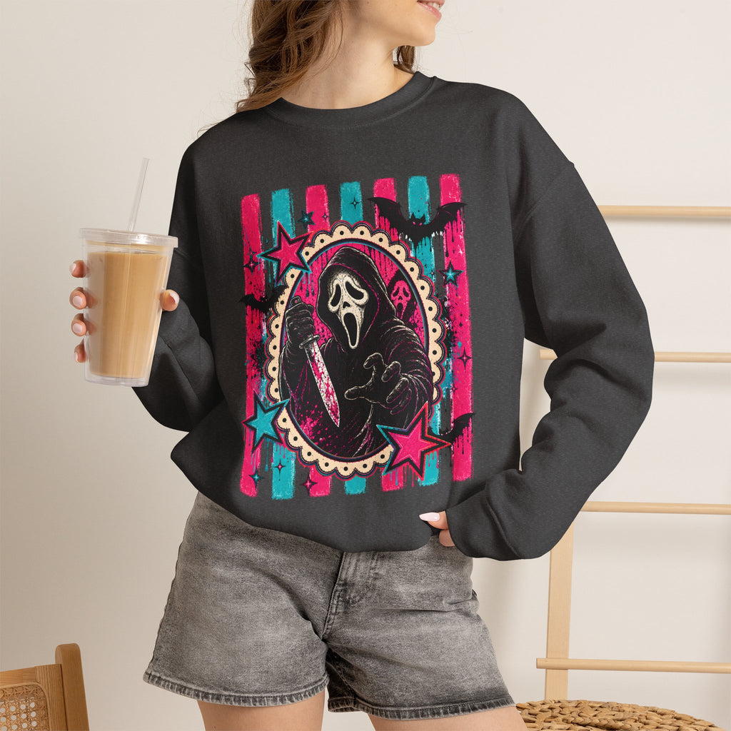 Grim Reaper Portrait Crewneck Sweatshirt – Neon Goth Horror Graphic