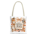 Christian Coffee Tote Bag — “Fueled by Coffee & Jesus” Fall Floral AOP Tote