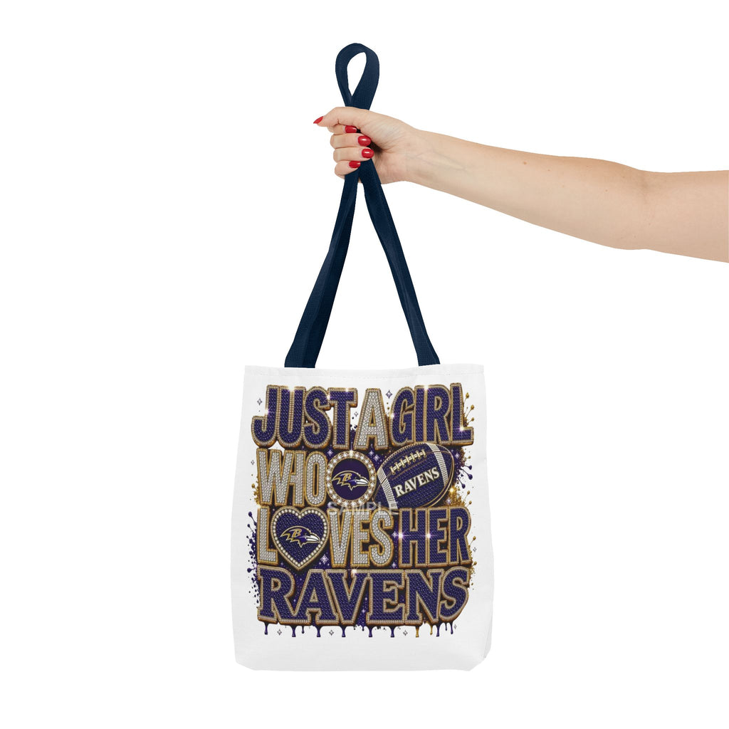 Ravens Fan Tote Bag — "Just a Girl Who Loves Her Ravens" Graphic Tote