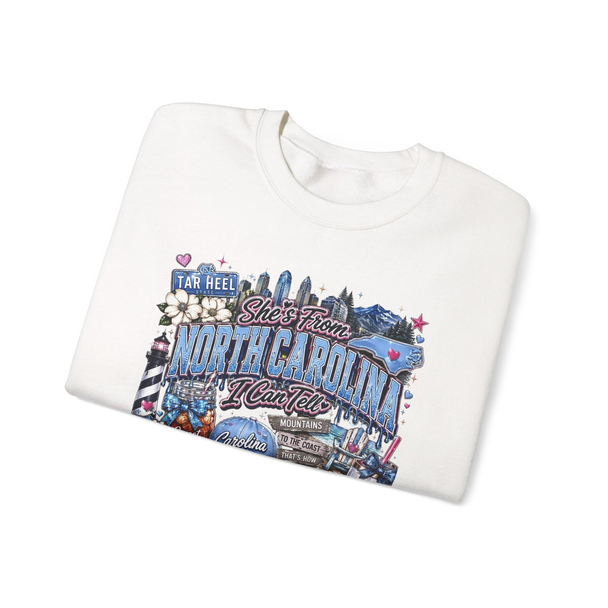 North Carolina Vintage Crewneck Sweatshirt — Shore Town Illustrated Design