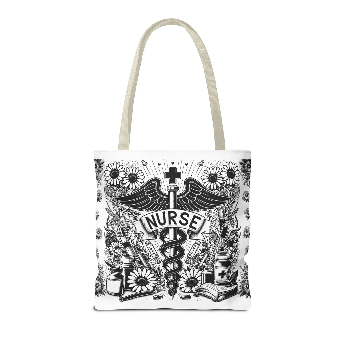 Nurse Caduceus Floral Tote Bag – Medical RN Gift Tote