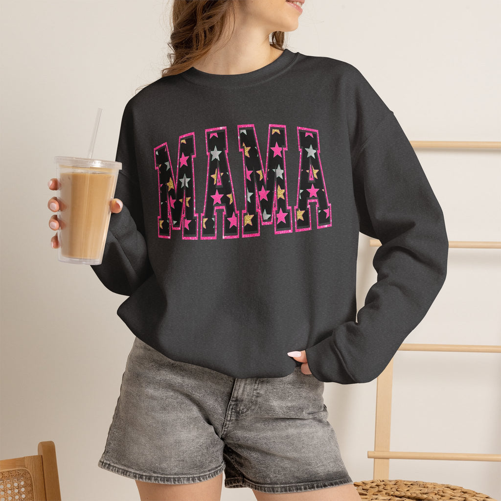 Mama Star Applique Crewneck Sweatshirt — Pink Outline Graphic
