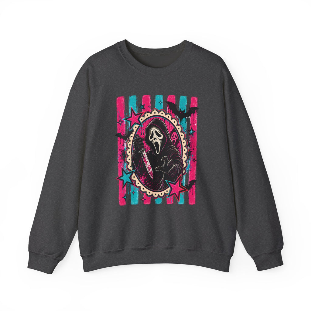 Grim Reaper Portrait Crewneck Sweatshirt – Neon Goth Horror Graphic
