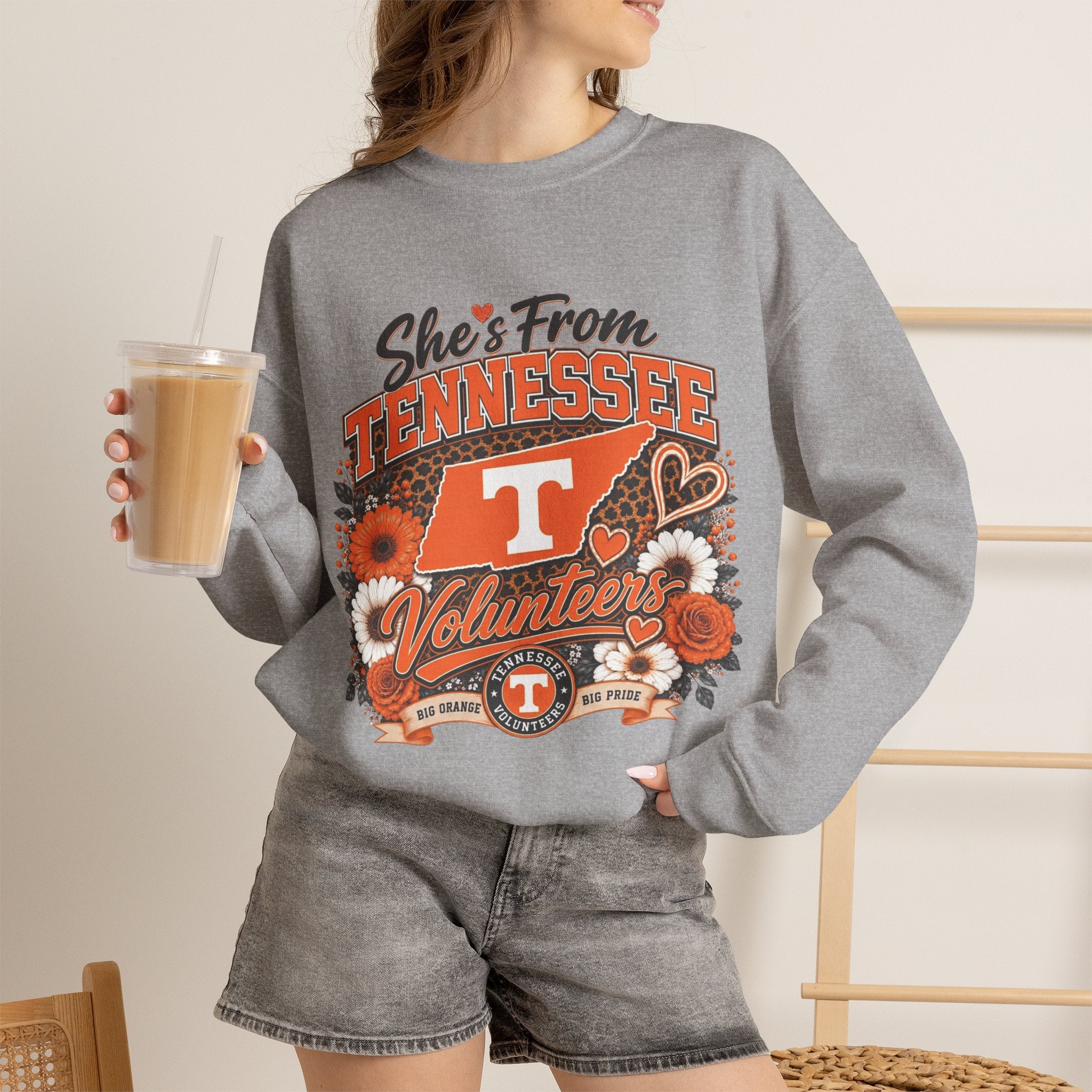 She's From Tennessee Volunteers Crewneck Sweatshirt - Floral Vols Fan Pullover