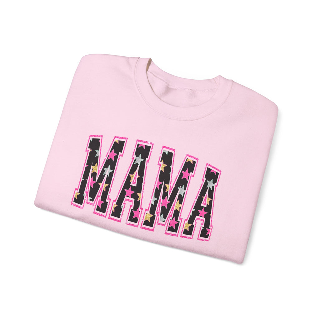 Mama Star Applique Crewneck Sweatshirt — Pink Outline Graphic