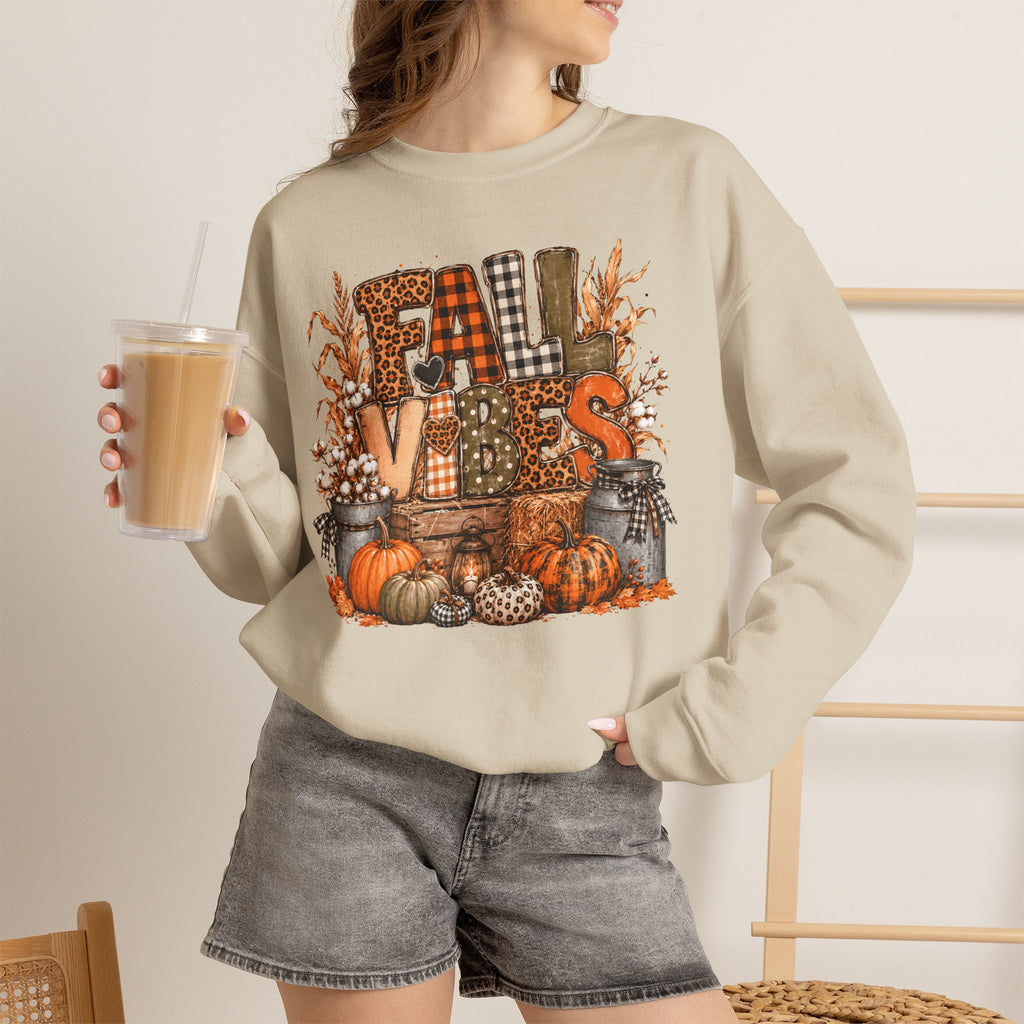 Fall Vibes Sweatshirt – Cozy Autumn Pumpkin & Plaid Crewneck