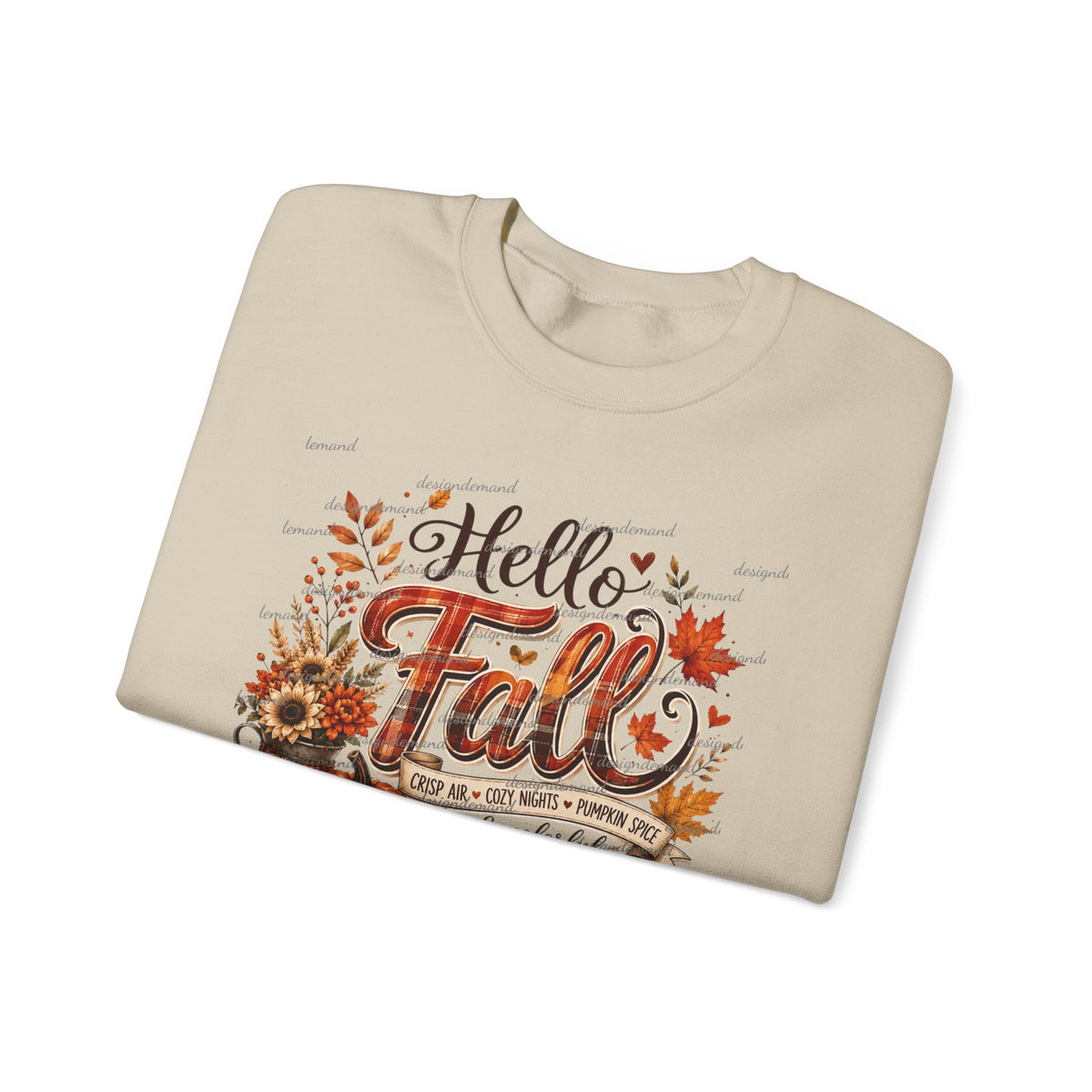 Hello Fall Sweatshirt – Autumn Pumpkins, Leaves & Sunflowers Cozy Crewneck
