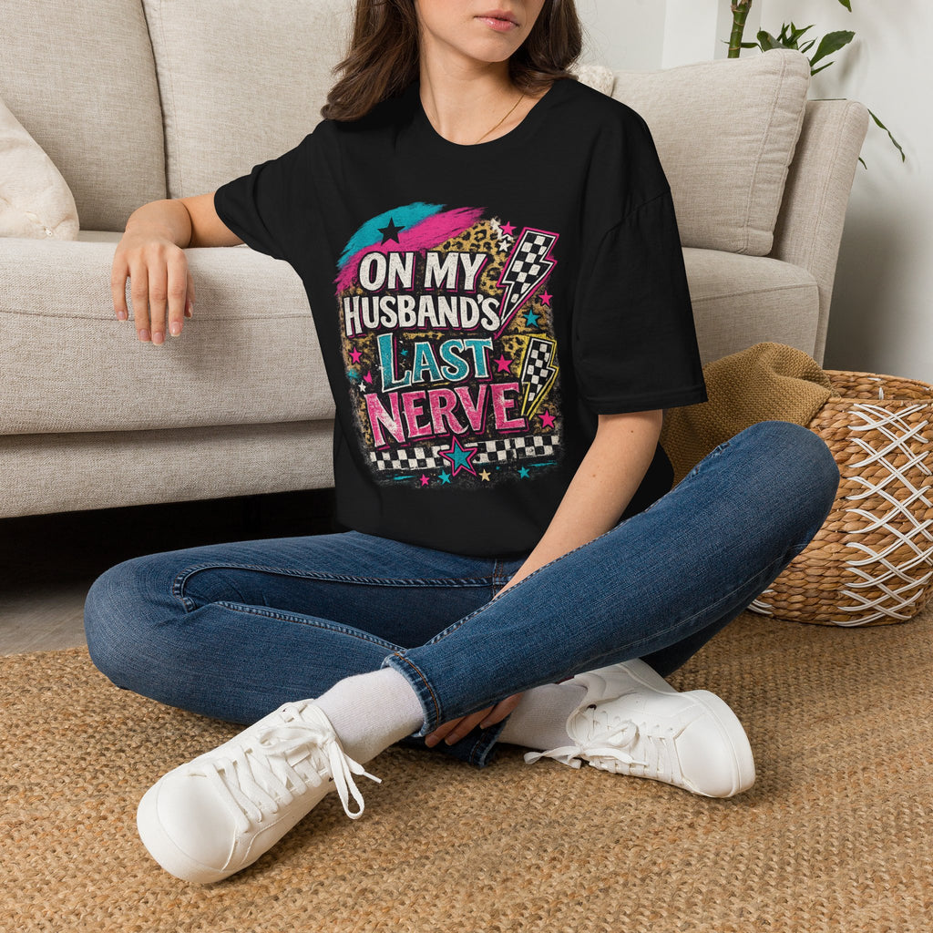 On My Husband's Last Nerve T-Shirt — Funny Retro Race Day Tee for Wives