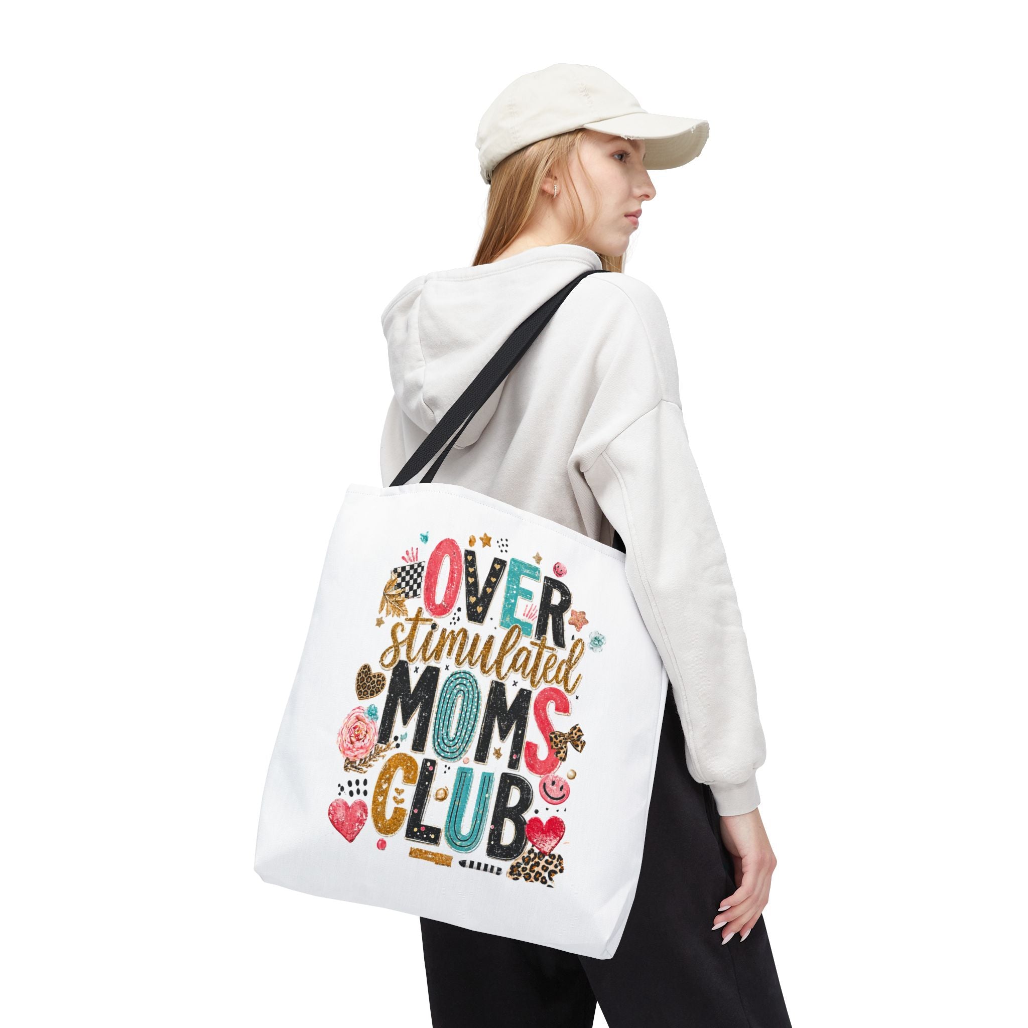 Tote Bag — "Overstimulated Moms Club" Colorful Graphic Tote for Busy Mothers, Funny Mother's Day Gift