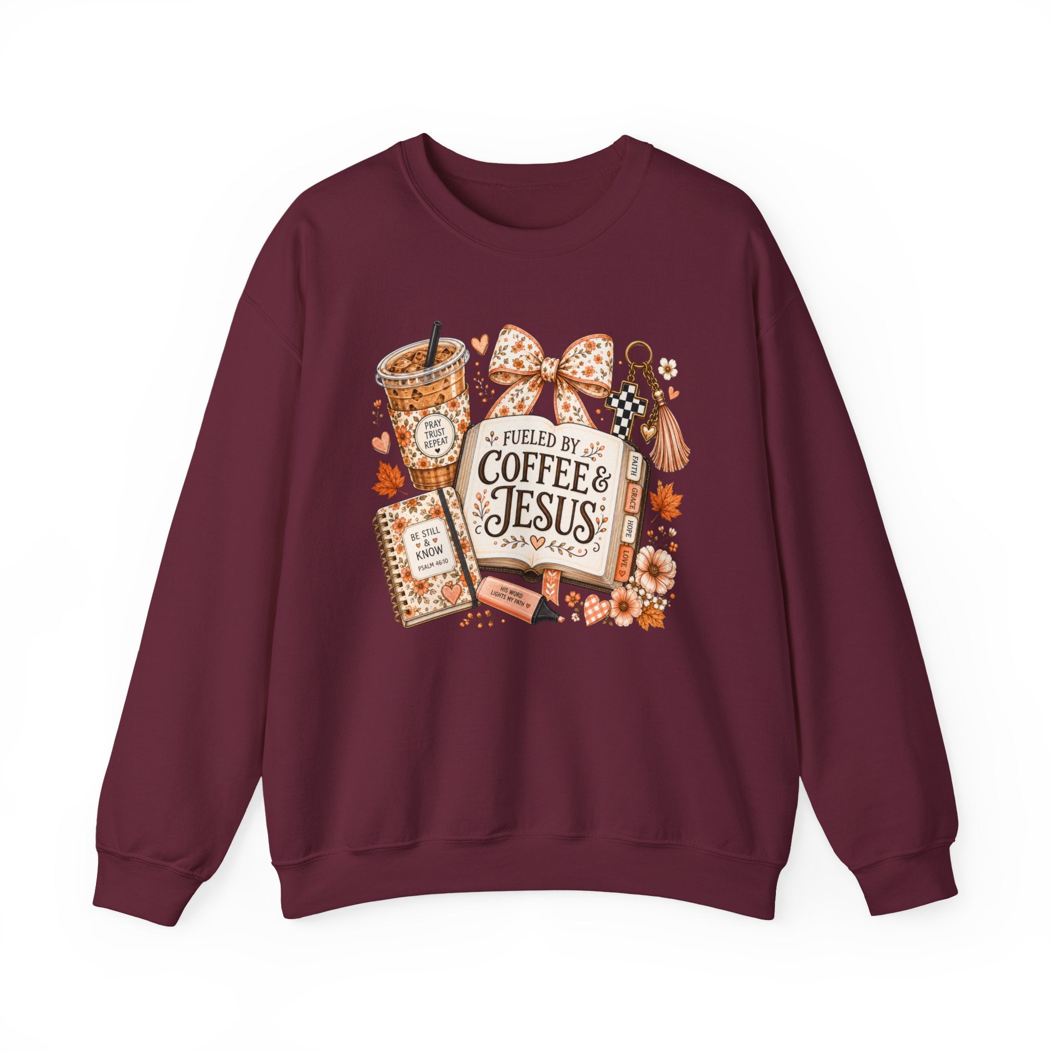Crewneck Sweatshirt — Fueled by Coffee & Jesus Graphic