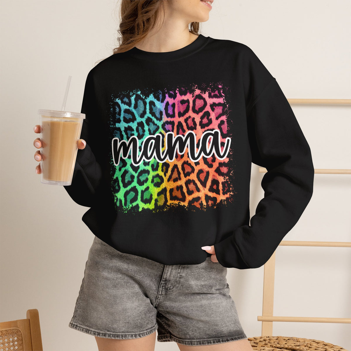 Mama Rainbow Leopard Crewneck Sweatshirt