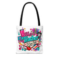 Teacher Tote Bag – “She’s a Teacher I Can Tell” Colorful School Supplies Design