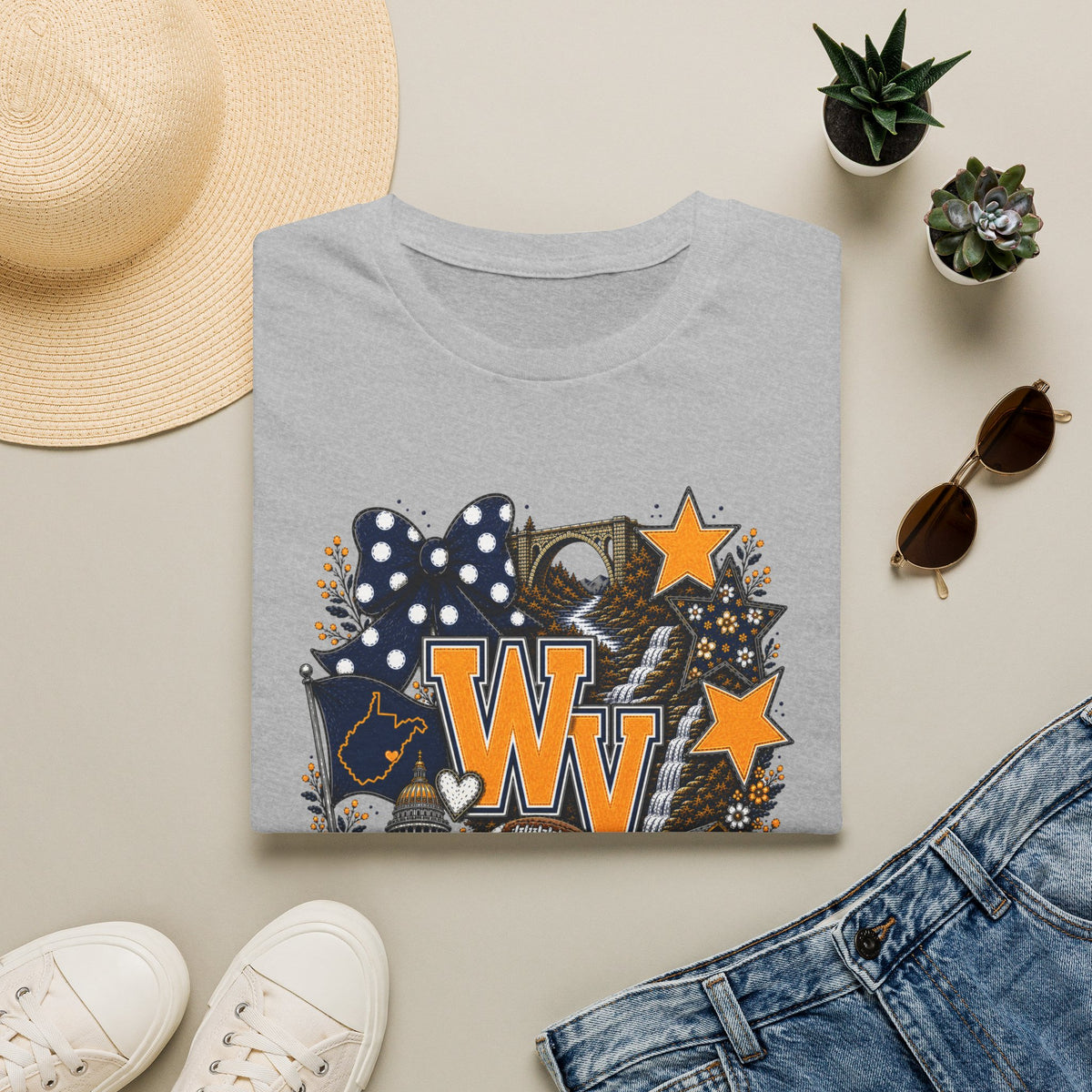 WV State Spirit T-Shirt — West Virginia Stars & Floral Graphic Tee