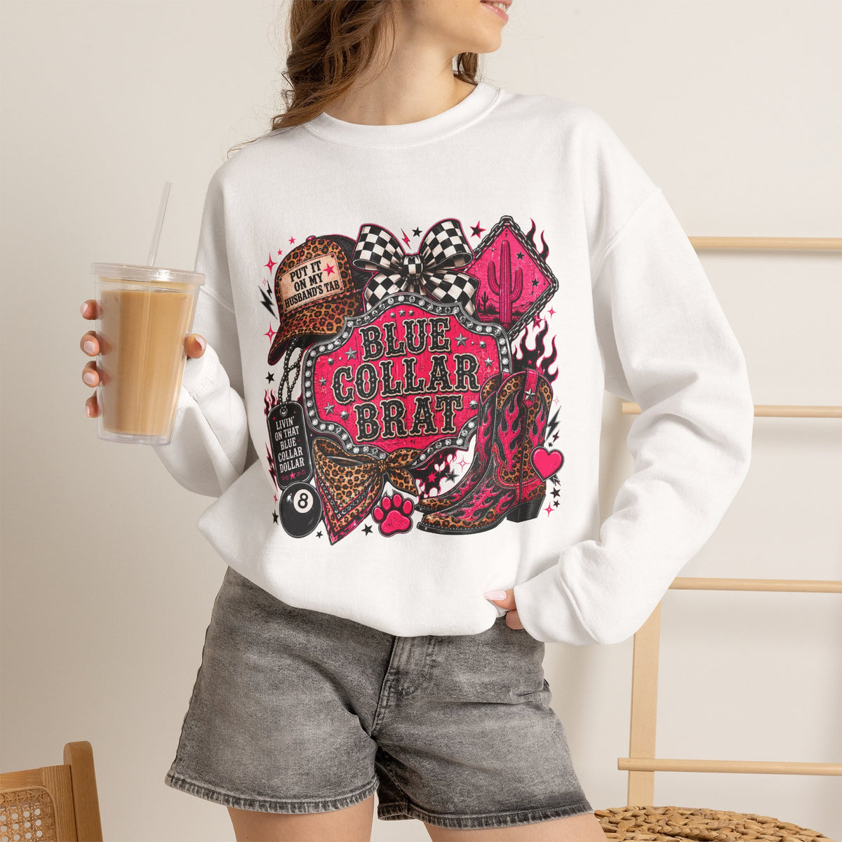 Blue Collar Brat Graphic Sweatshirt — Retro Workwear Crewneck