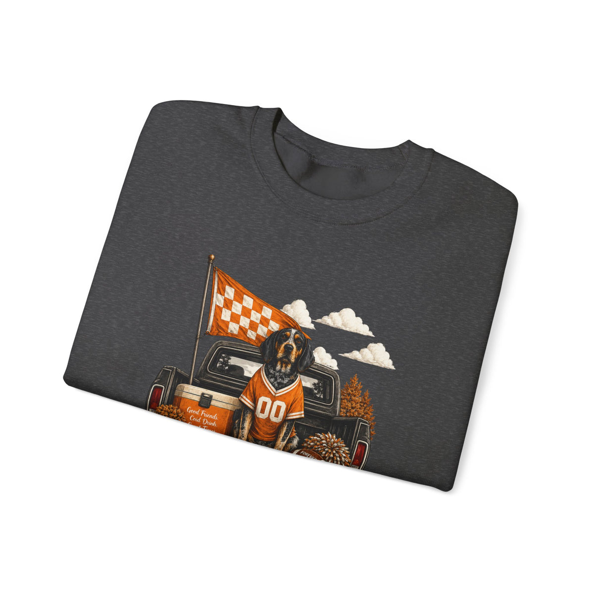Fall Tailgate Crewneck Sweatshirt — Truck, Dog & Pumpkin Patch Design