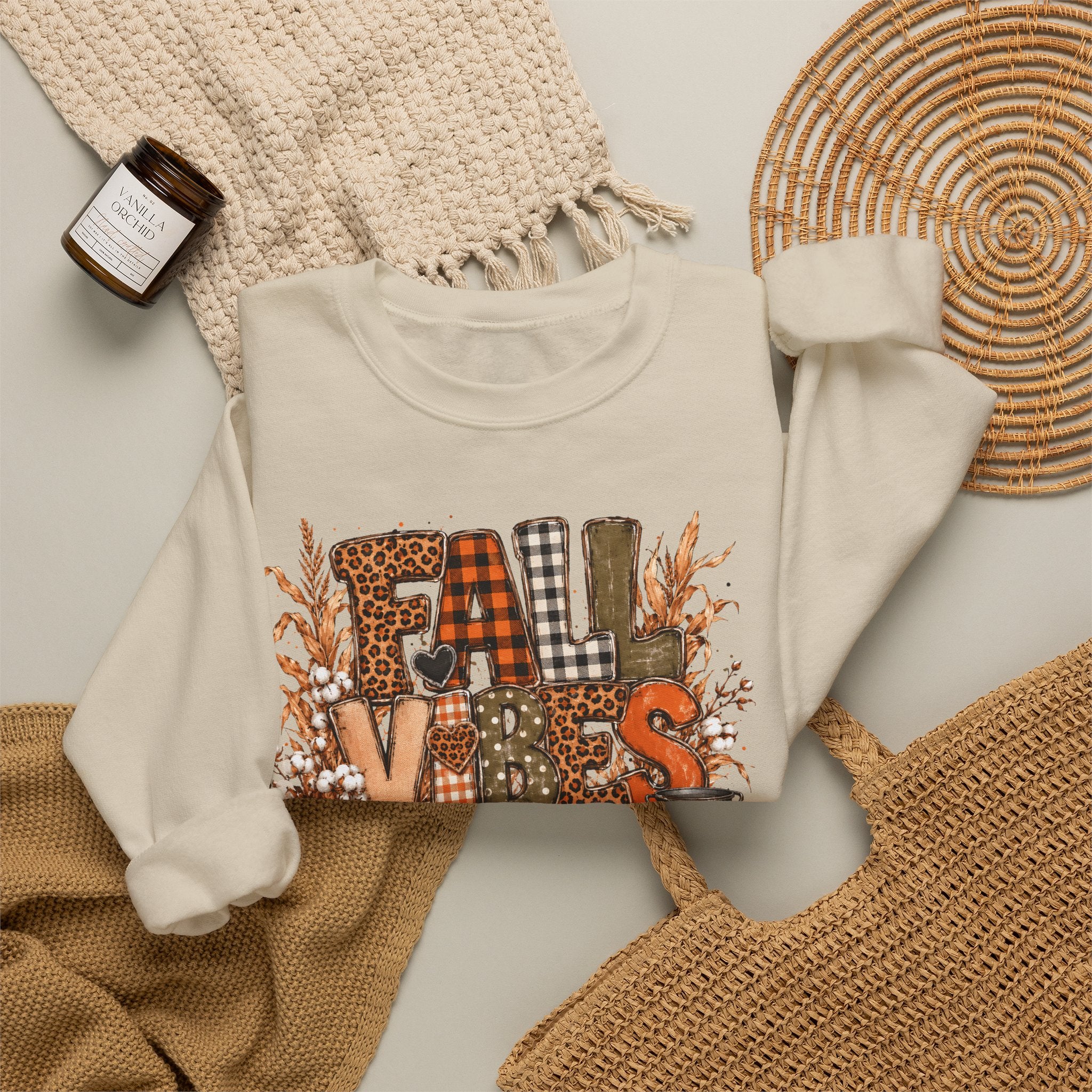 Fall Vibes Sweatshirt – Cozy Autumn Pumpkin & Plaid Crewneck