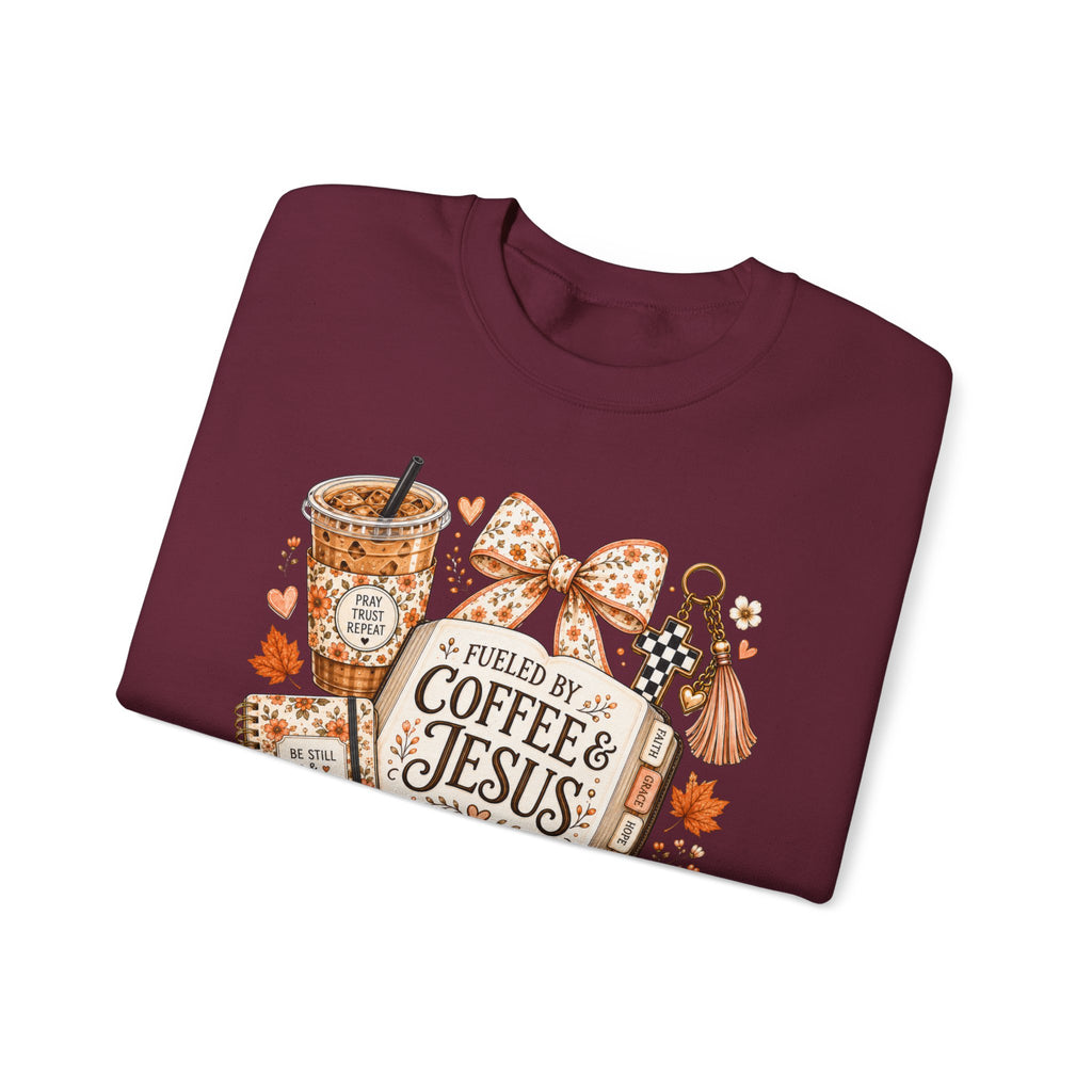 Crewneck Sweatshirt — Fueled by Coffee & Jesus Graphic