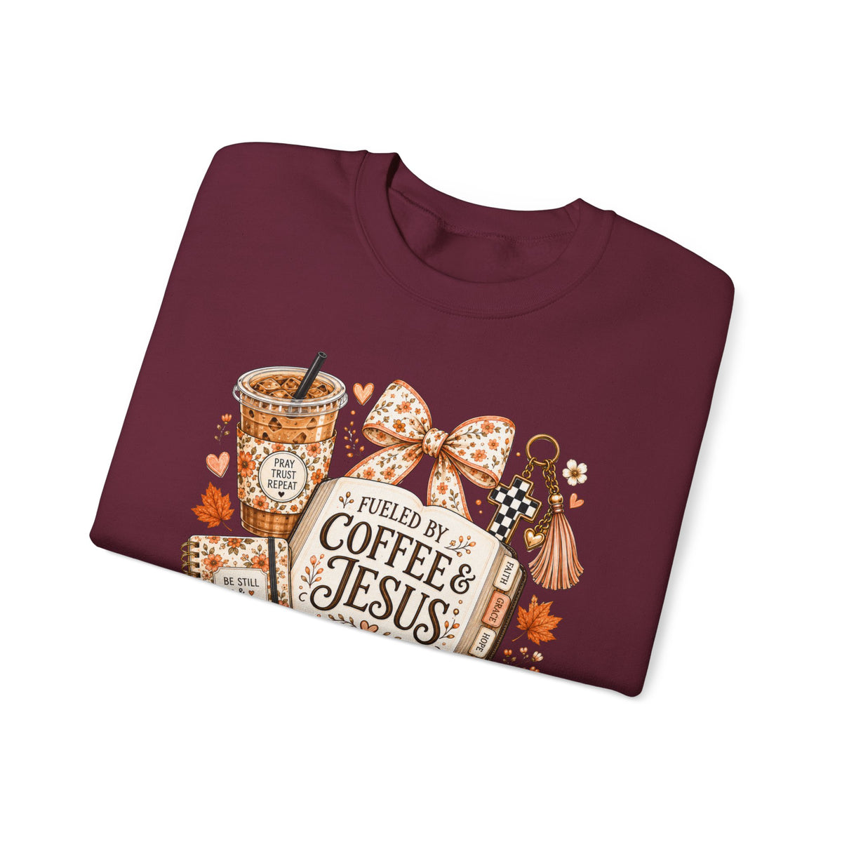 Crewneck Sweatshirt — Fueled by Coffee & Jesus Graphic