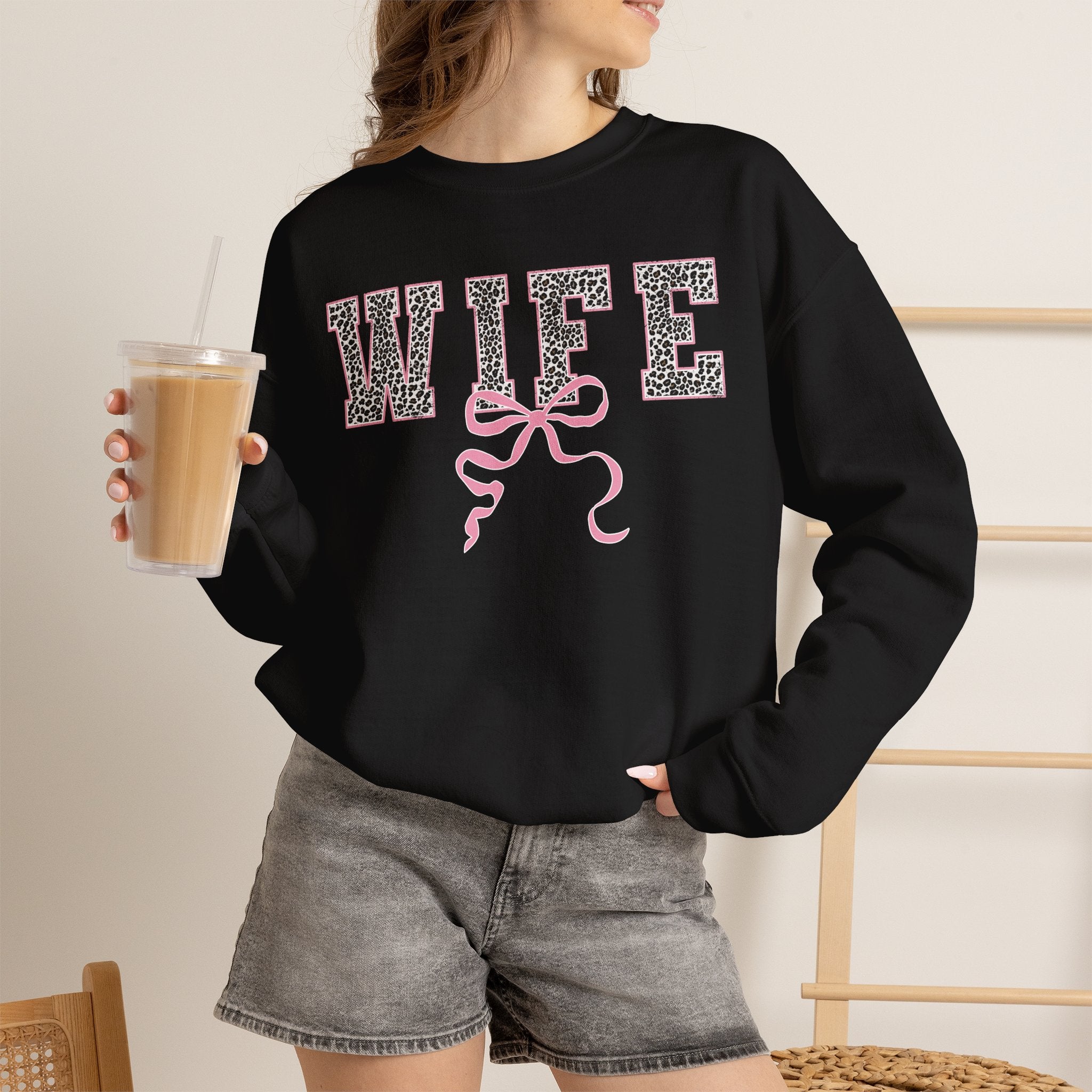 Wife Leopard Bow Sweatshirt – Cute Bridal/Anniversary Crewneck
