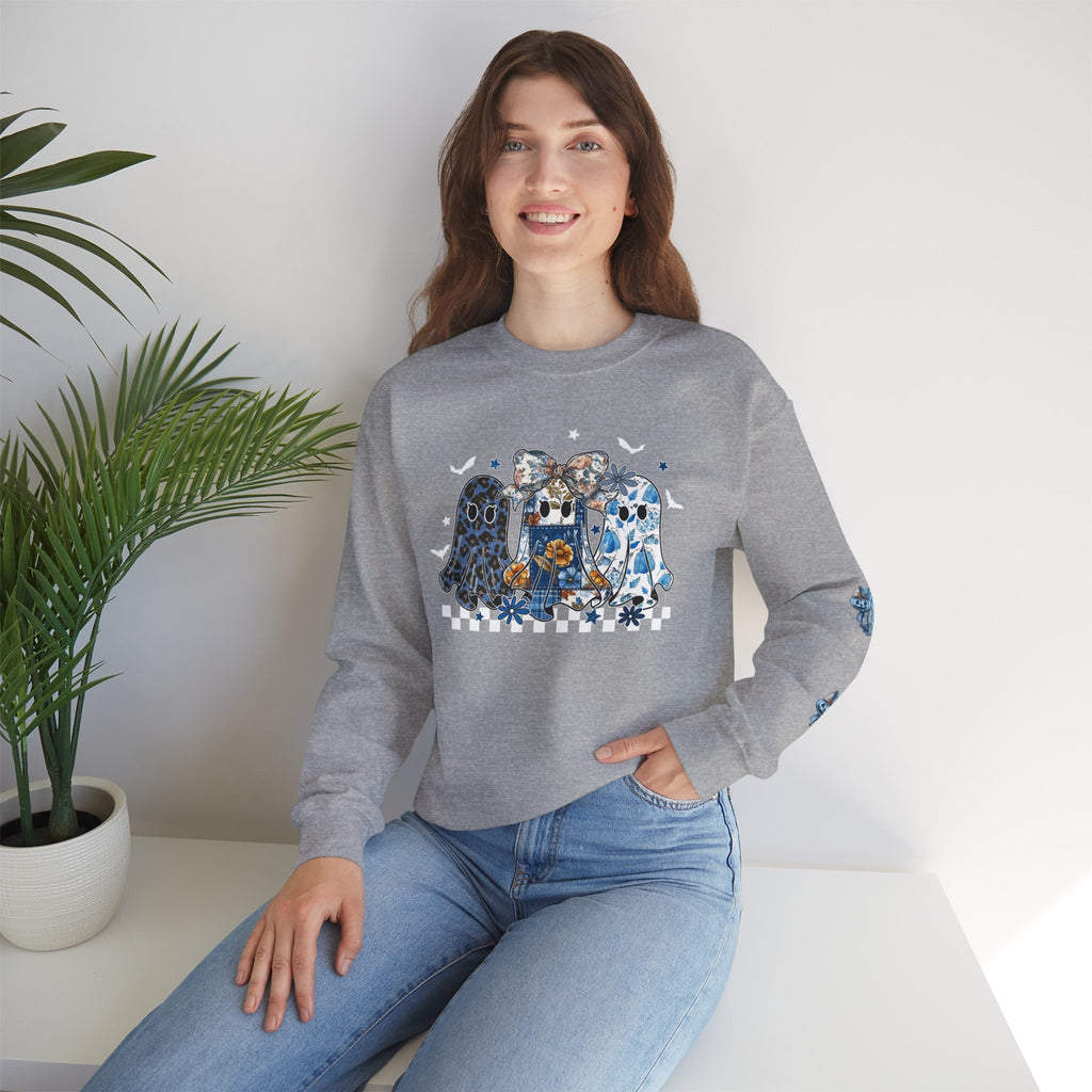 Crewneck Sweatshirt - Blue Floral Bell Design