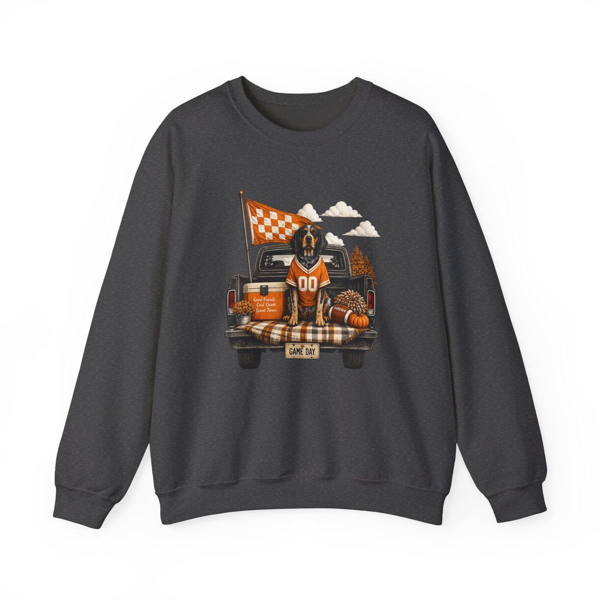 Fall Tailgate Crewneck Sweatshirt — Truck, Dog & Pumpkin Patch Design