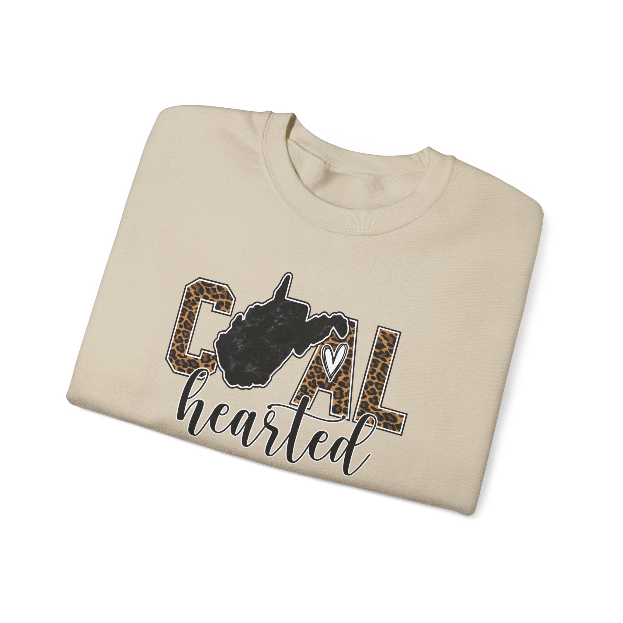 West Virginia Hearted Crewneck Sweatshirt — 'Coal Hearted' Leopard Accent