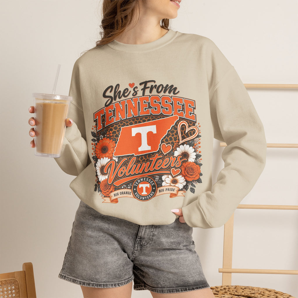 She's From Tennessee Volunteers Crewneck Sweatshirt - Floral Vols Fan Pullover