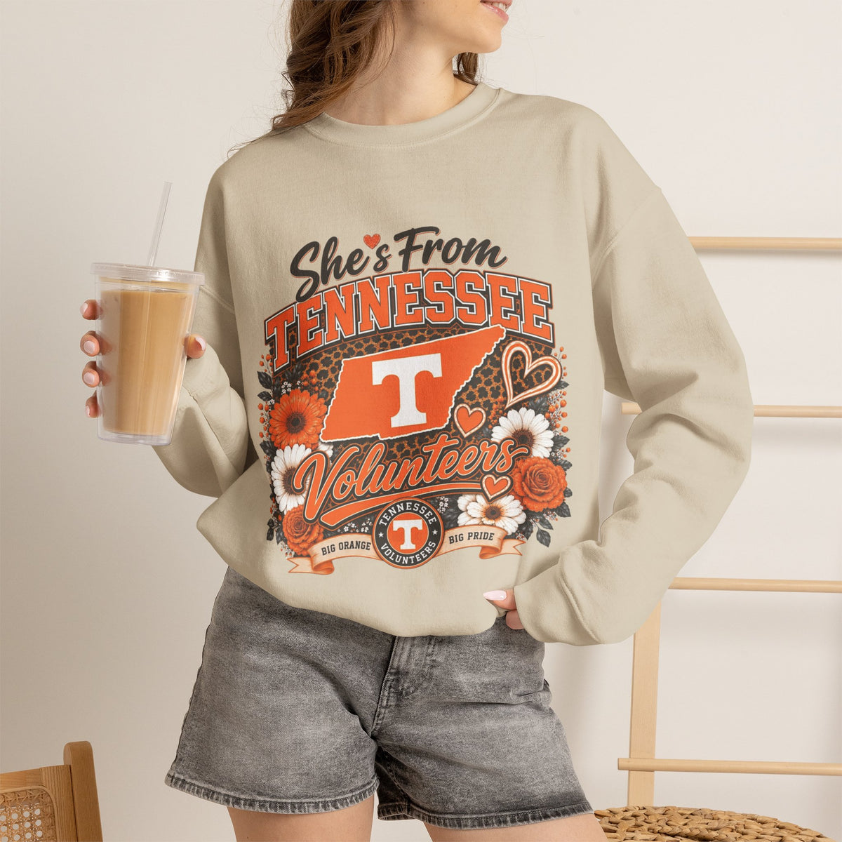 She's From Tennessee Volunteers Crewneck Sweatshirt - Floral Vols Fan Pullover