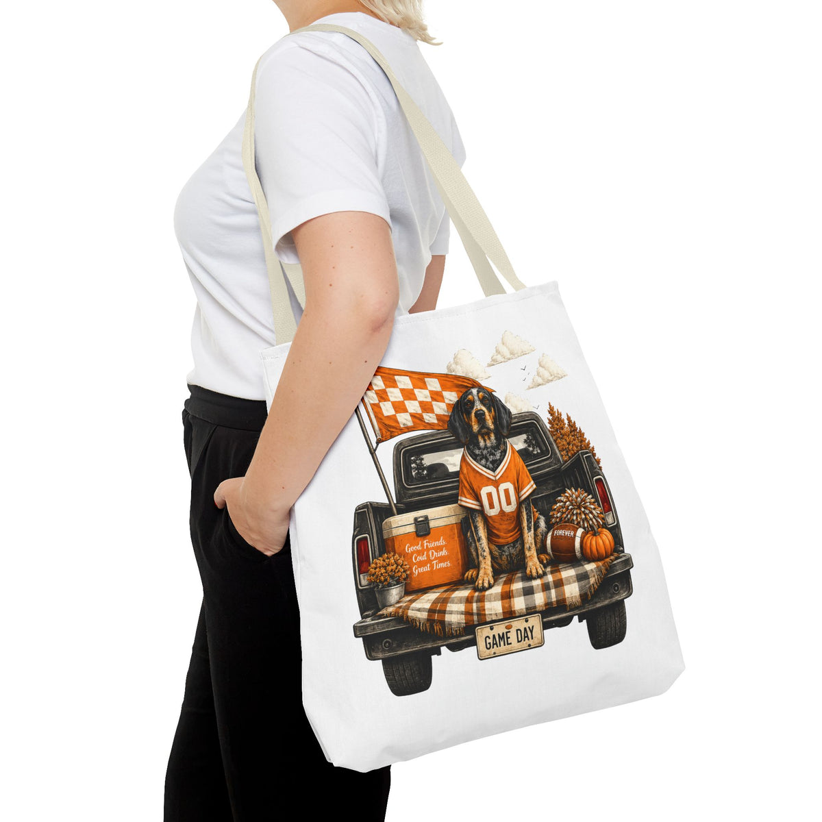Game Day Dog Tote Bag — Football Truck Tailgate Pumpkins Design