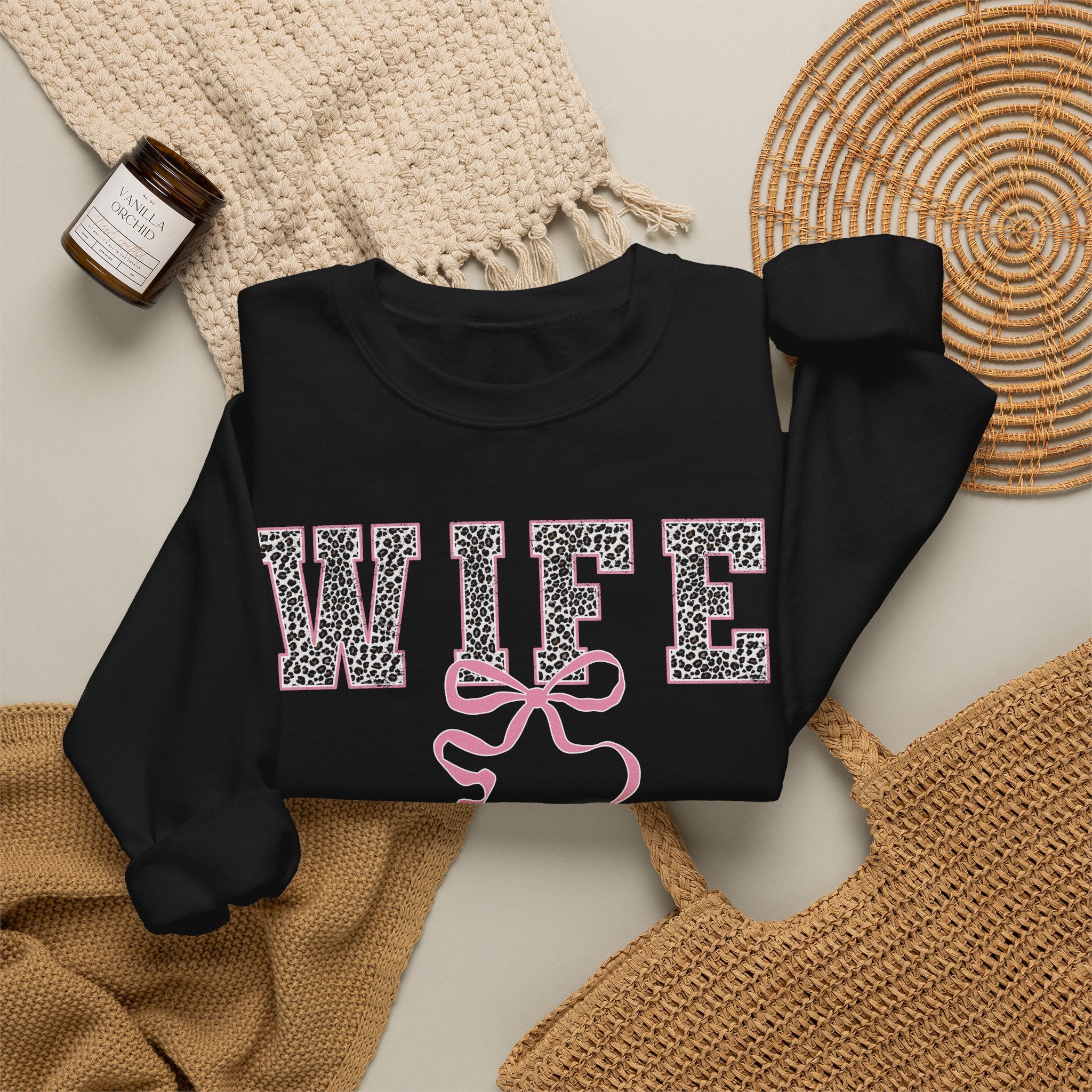 Wife Leopard Bow Sweatshirt – Cute Bridal/Anniversary Crewneck