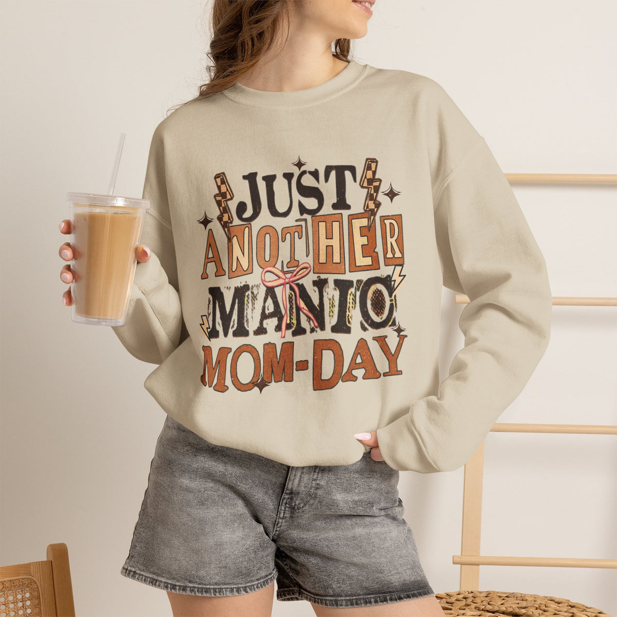 Mom-Day Crewneck Sweatshirt – "Just Another Mani(o) Mom-Day" Retro Nail Salon Graphic